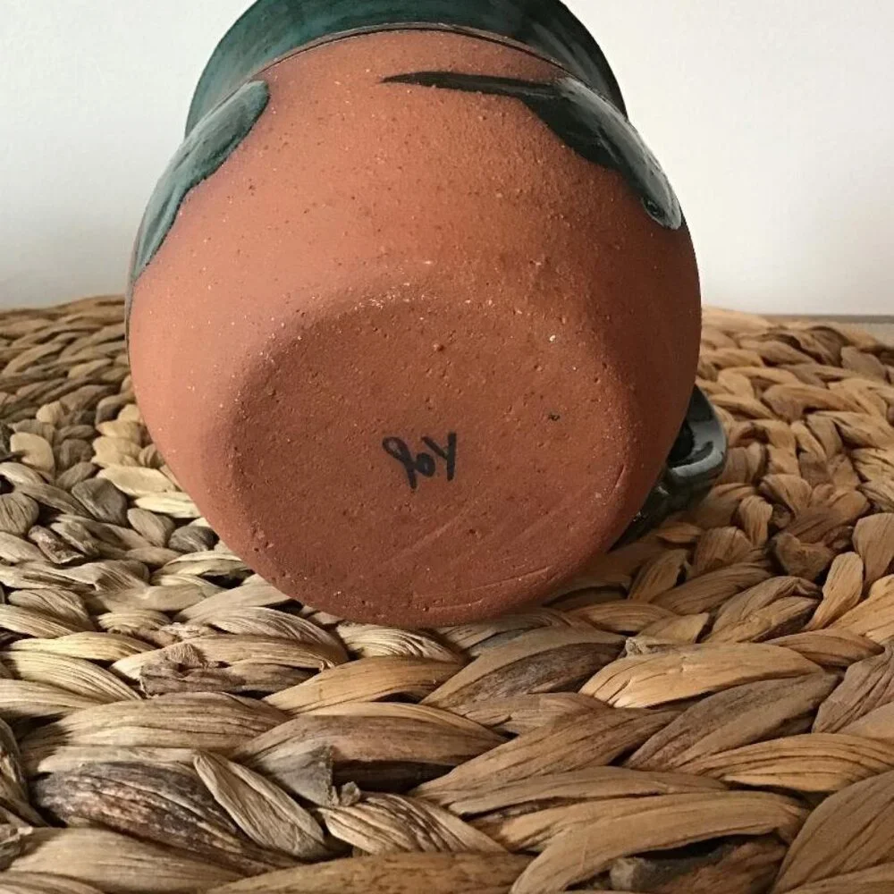 Vtg TG Coffee Mug Terra Cotta Green Glaze Leaf 12‎ fl oz. Farmhouse Cottagecore